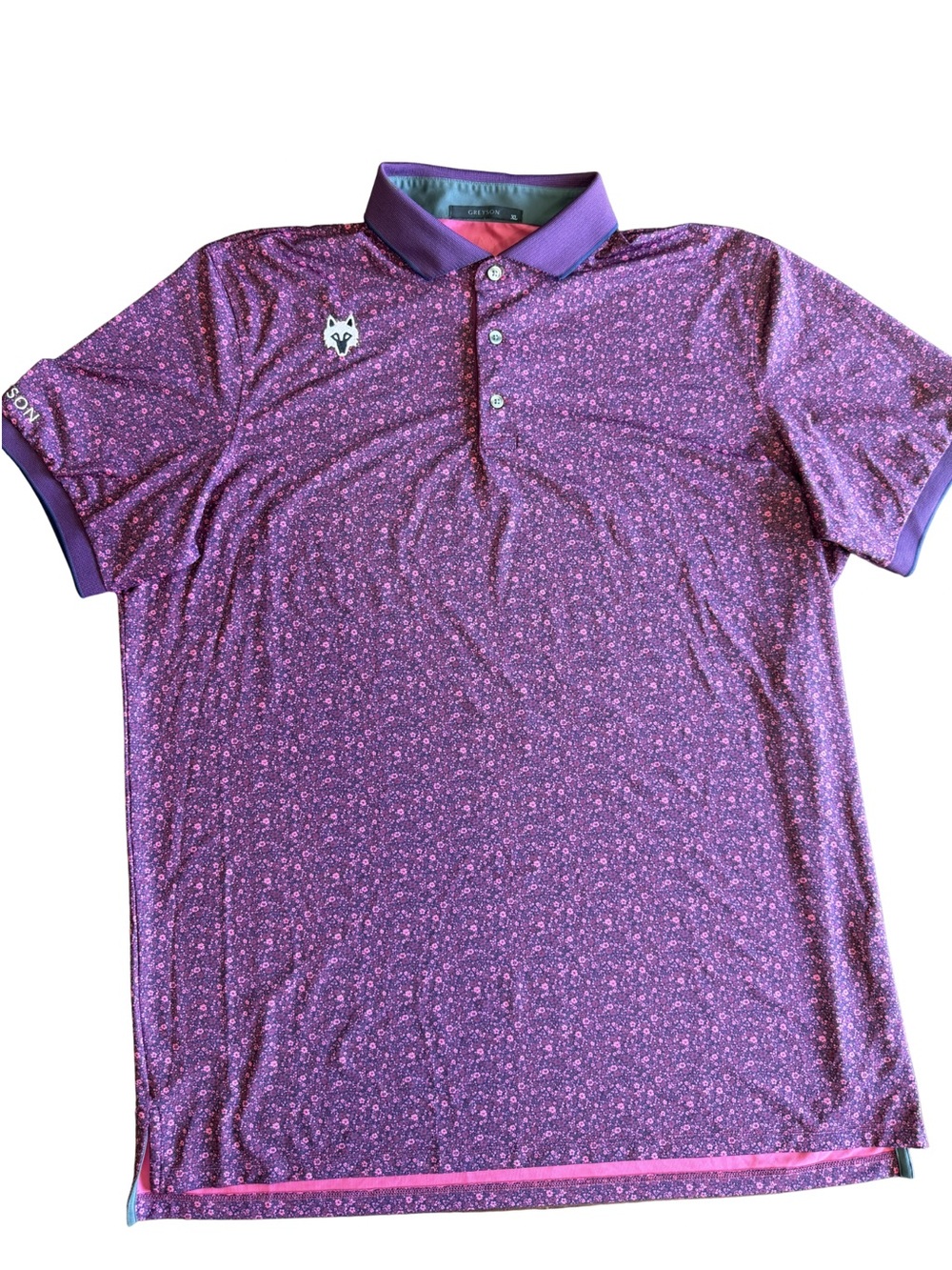 Greyson Clothiers XL Floral Golf Polo Purple Pink 4-Way Stretch Performance
